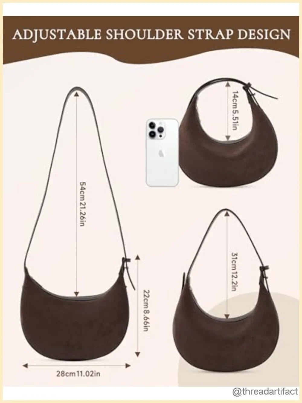 Suede Crossbody Bag Crescent Shoulder Hobo Purse with Adjustable Strap